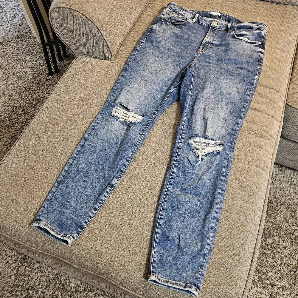 Good American Distressed High Rise Denim Casual Medium Wash Jeams Size 14-18 - Picture 2 of 8